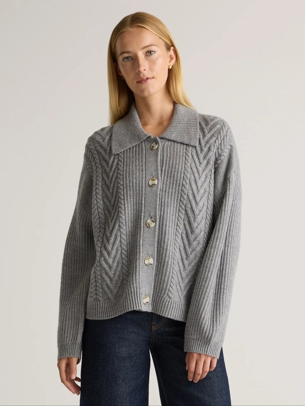 Quince Australian Merino Wool Collared Cable Cardigan SZ S
